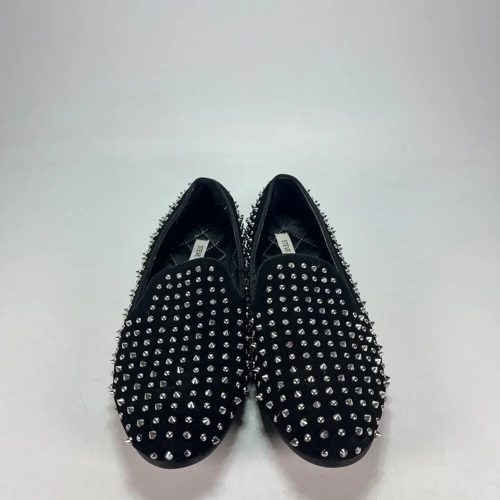 Steve Madden Black Slip On Dress Loafers Studded Velvet Shoes Men's Size 11.5
